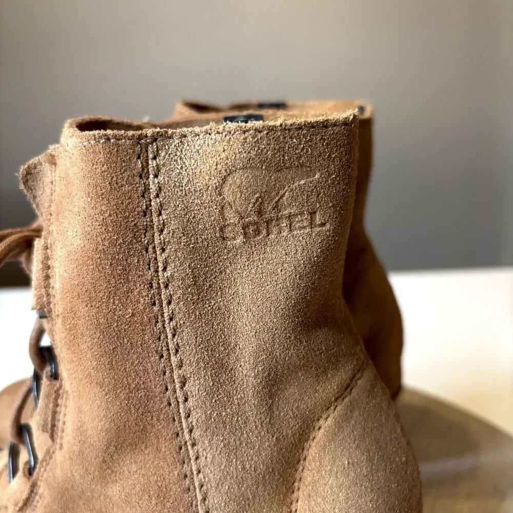 Sorel Women’s Joan of Arctic Hidden Wedge Brown Leather Suede Boots US Size 4‎